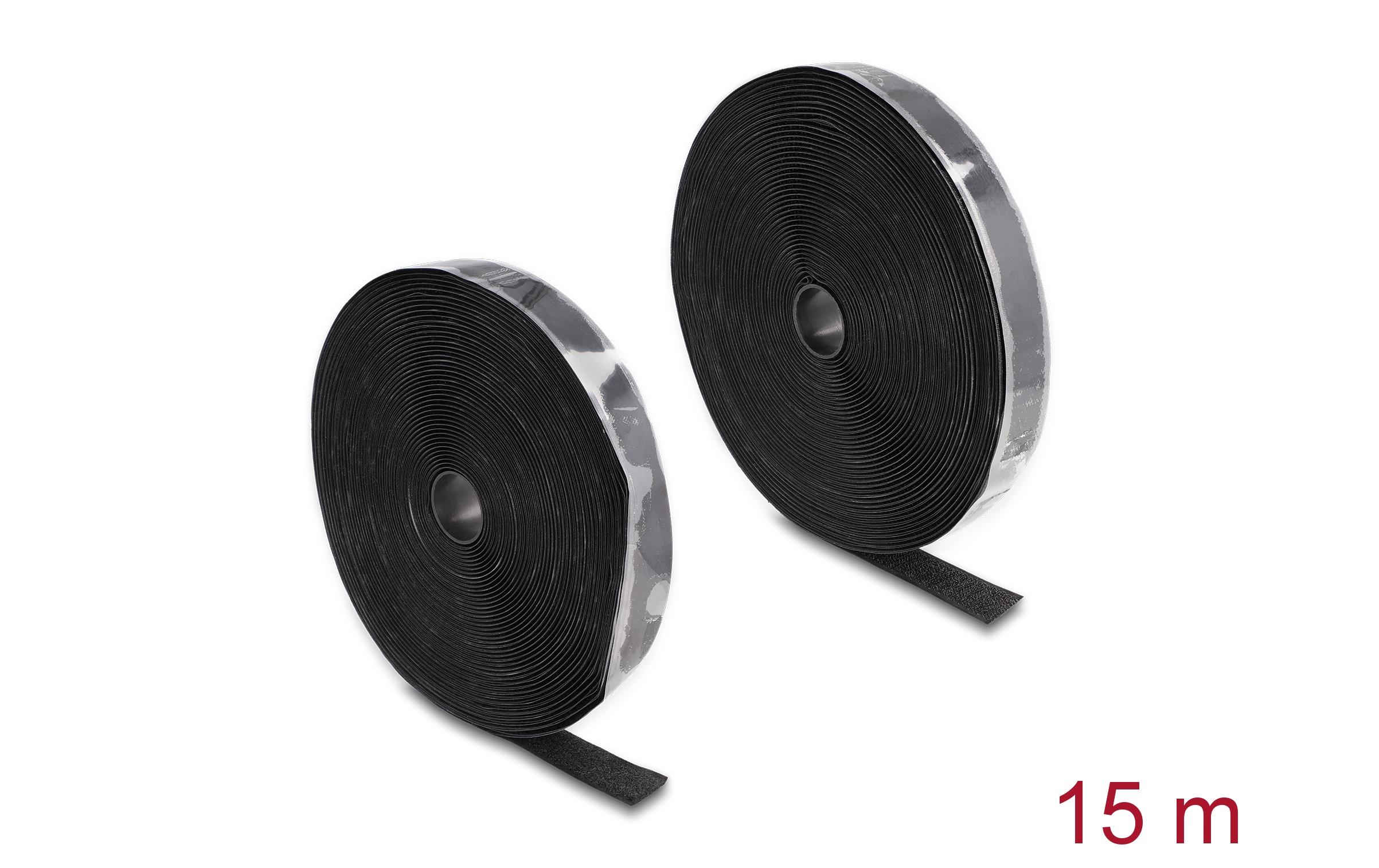 Klettband 15m x 25mm Strapazierfähig SchwarzDelock Strapazierfähiges Klettband selbstklebend mit Haft- und Flauschband L 15 m x B 25 mm schwarz