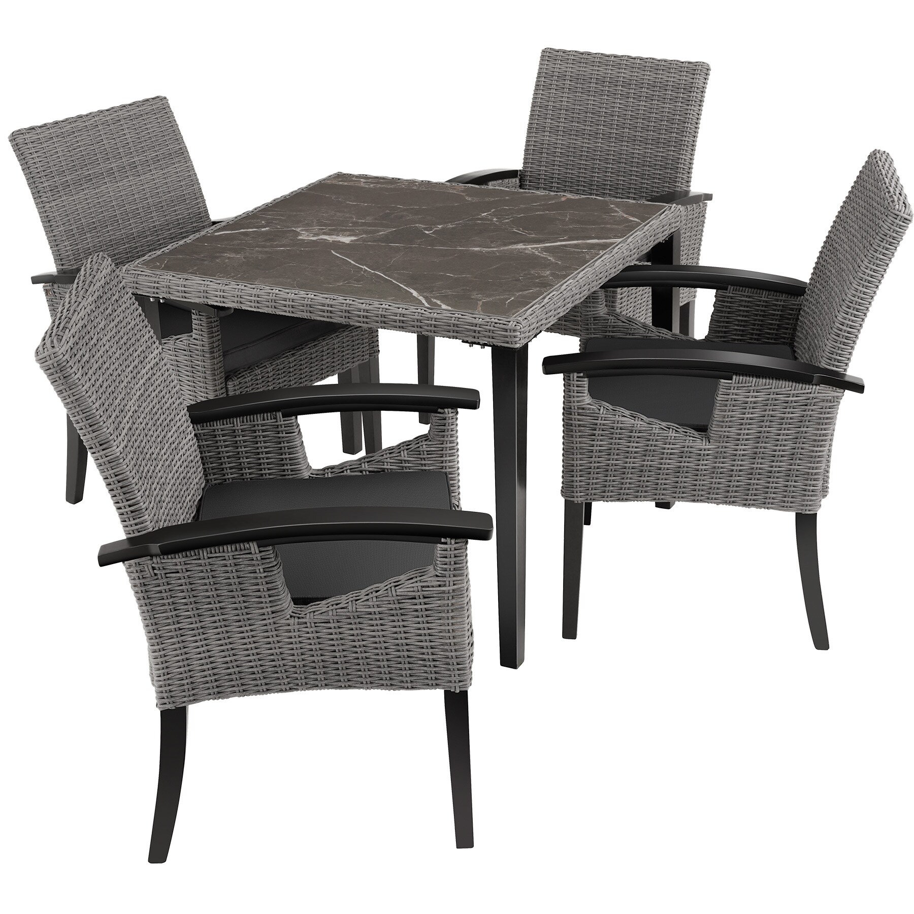 tectake® Rattan Tisch, mit Aluminium- und Holzgestell, wetterfest und UV-beständig, 93,5 x 93,5 x 75 cm