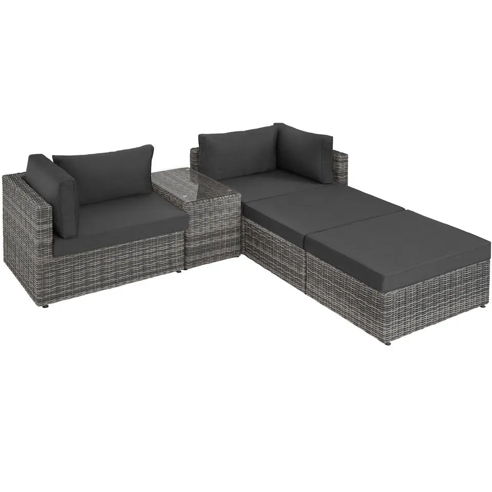 tectake Wicker loungeset San Domino met aluminium frame, Lichtgrijs/donkergrijs