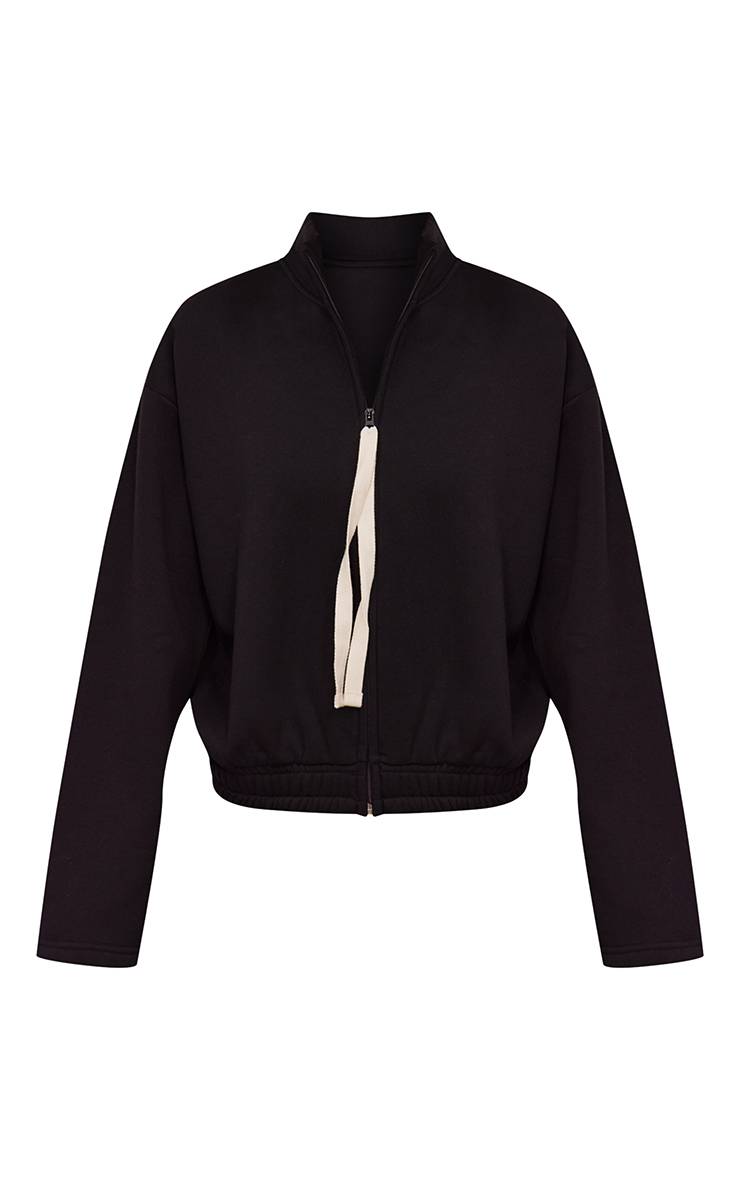 Noir Sweat-shirt Col Cheminée Avec Cordon De Serrage Contrasté