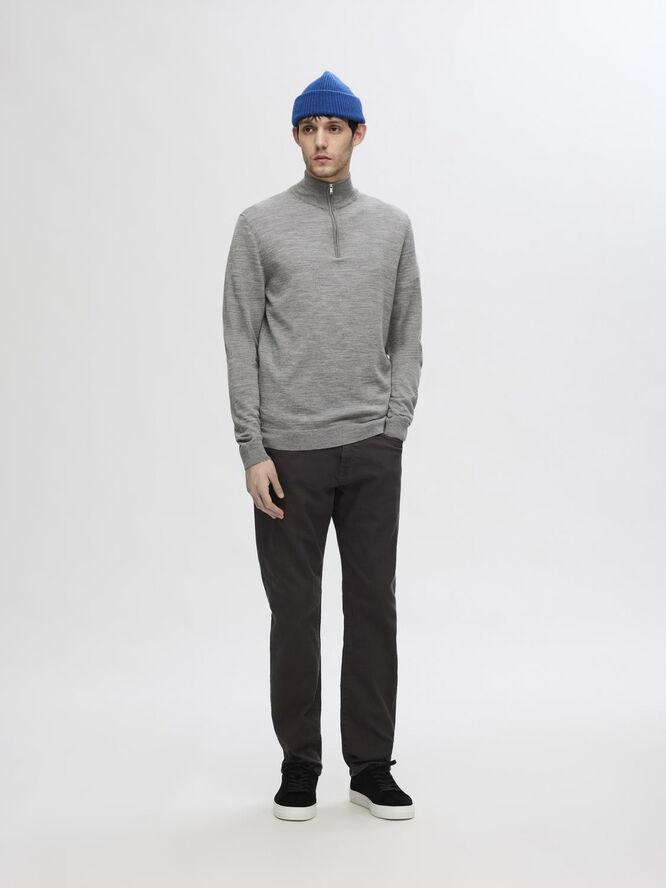 Selected Homme SLHTRAY LS KNIT MERINO HALF ZIP NOO Grå