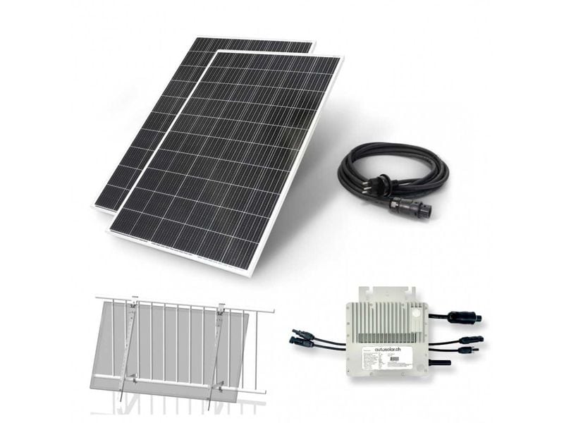 autosolar Solaranlage Balkonkraftwerk 600W, W-Halter Plug & Play Balkonkraftwerk mit zwei Solarpanels und MI600v2 Wechselrichter