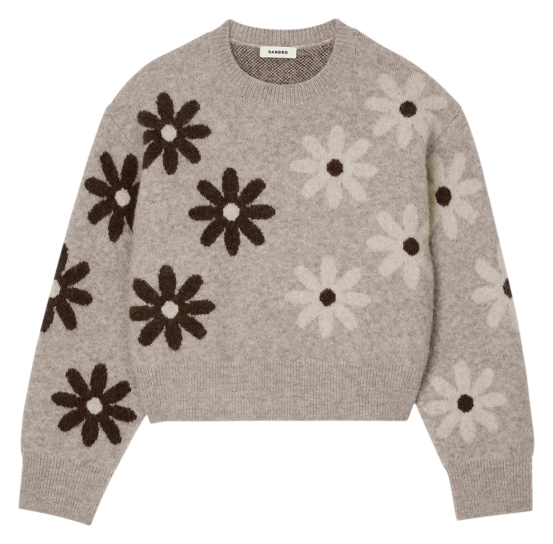 Pull droit col rond à imprimé floral | Beige