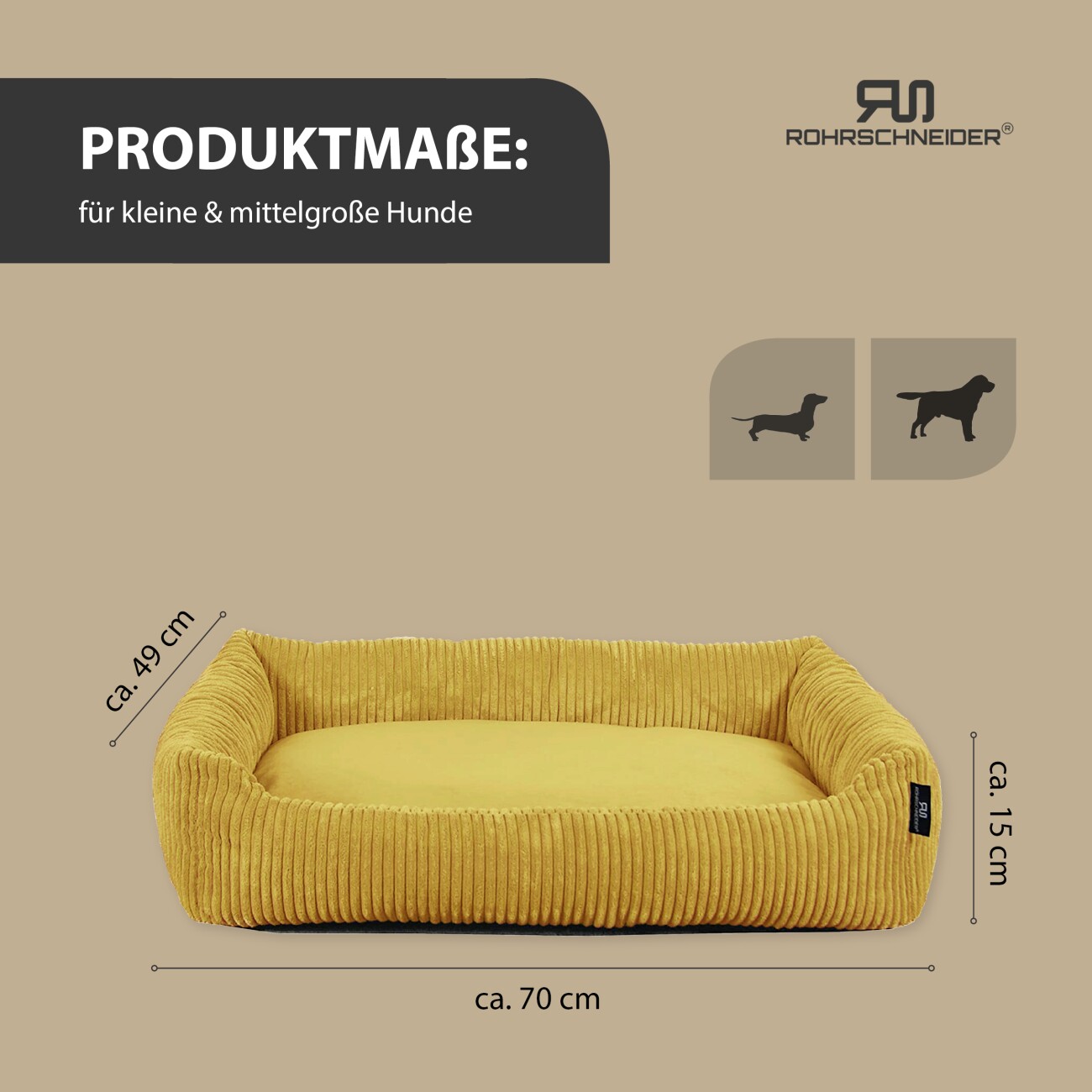 Rohrschneider Hundebett waschbar, robuster Breit-Cordstoff mit Gratis-Beigabe