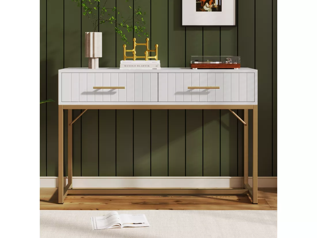 Coiffeuse Moderne avec 2 tiroirs, 75 cm, Commode pour Chambre à coucher, Meuble blanc avec Pieds en Métal, Haut de gamme - H75/B100/T45 cm