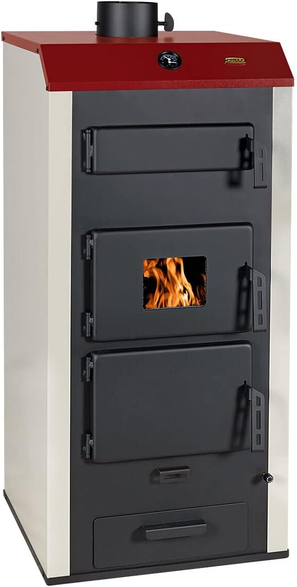 Prity Holzkessel NS32 - Holz Kamin - Freistehend - Klassisch - Entlüftungsfrei - Schwarz - Glas - 1,9 m² - 183 kg - 105,564 BTUs