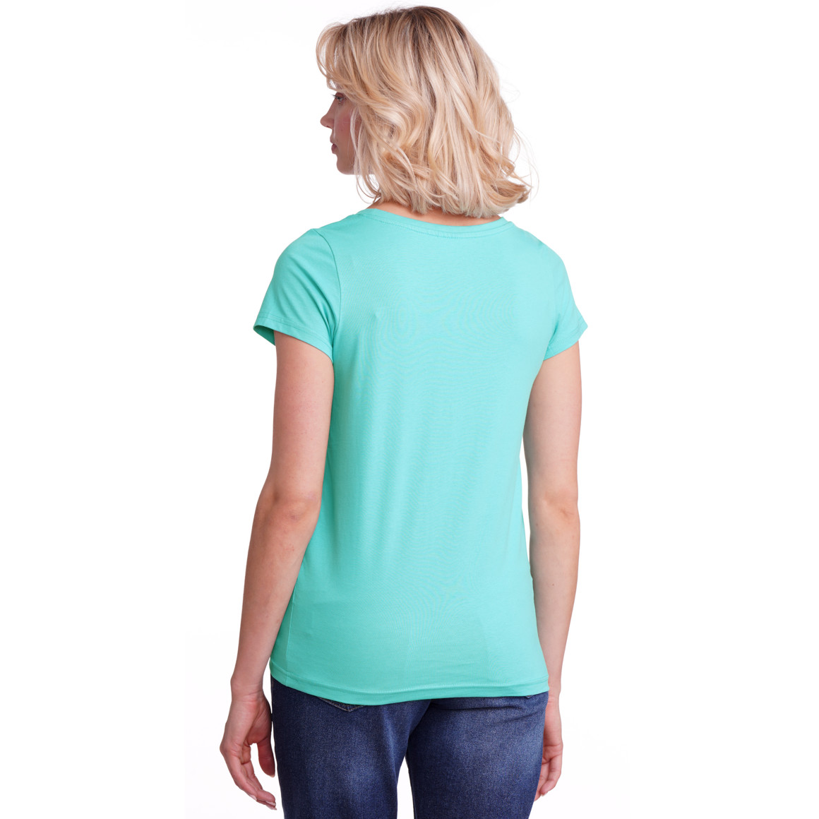 Famy 3 Damen T-Shirts im Basic-Look türkis / dunkelblau / weiss