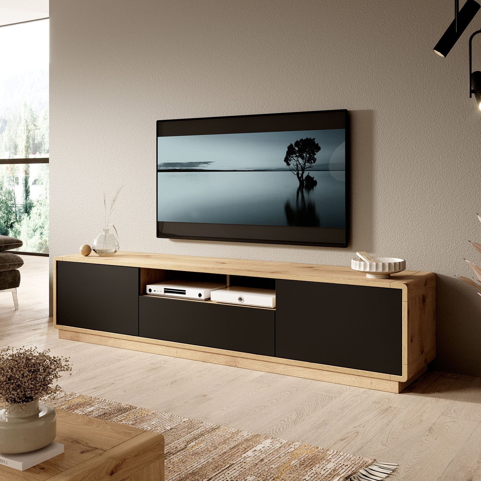 Acuna - TV-Meubel - Zwart/eiken - 200 cm