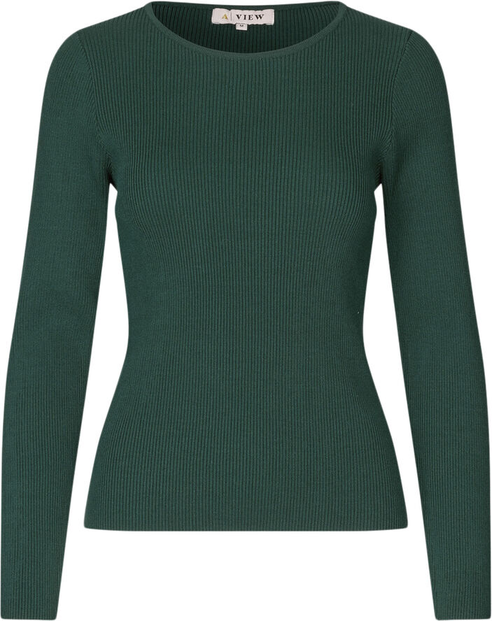 A-VIEW Rib ls knit long blouse Dark green