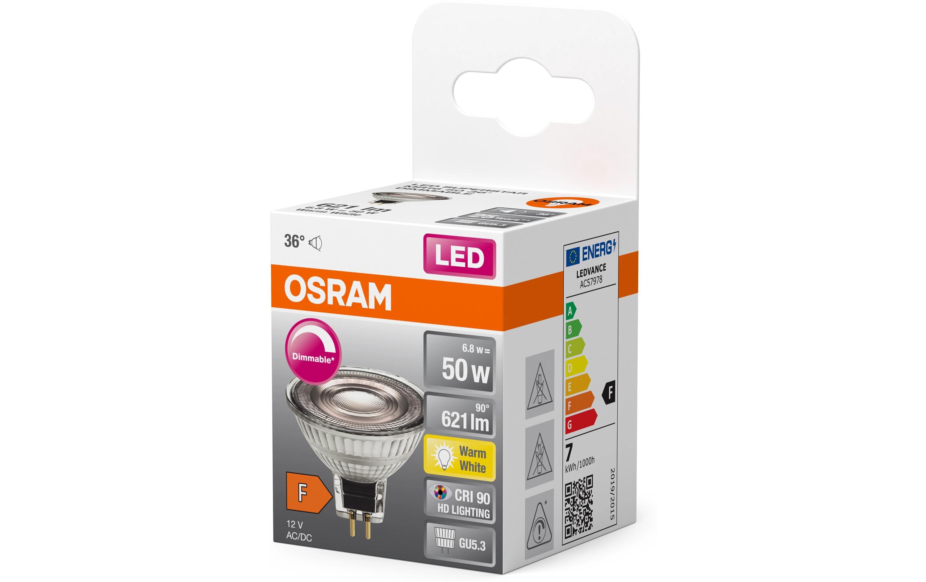 Lampe LED Superstar MR16 12V 6.8W DIM 36° GU5.3 WarmweissDimmbare Niedervolt-LED-Reflektorlampe MR16 mit Retrofit-Stecksockel
