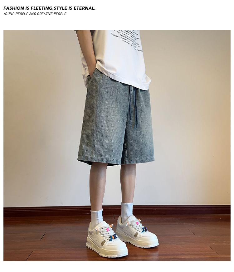 Posive - Gewassen denim shorts met trekkoordtaille