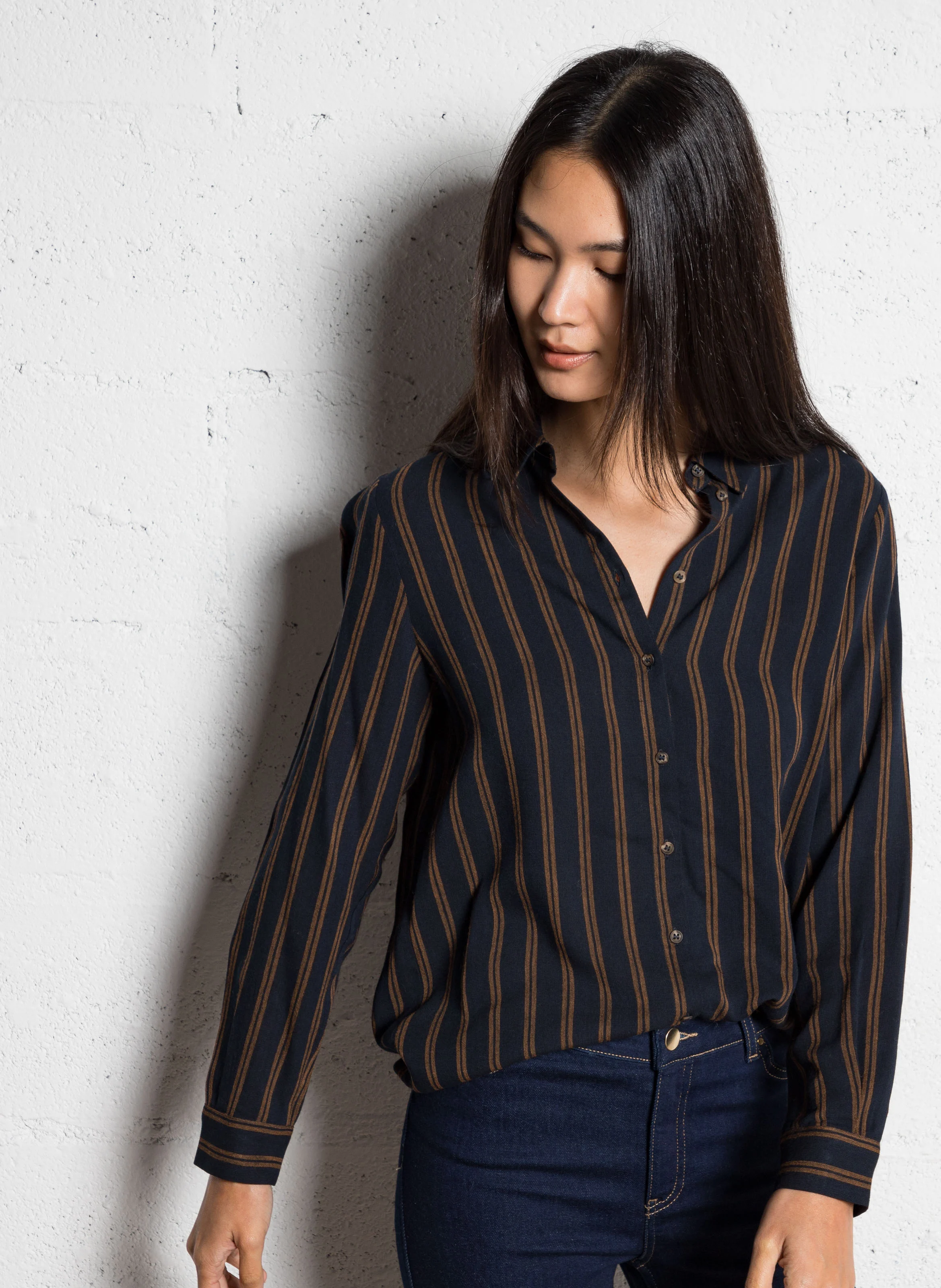 BETSY - Chemise droite rayée| Marron