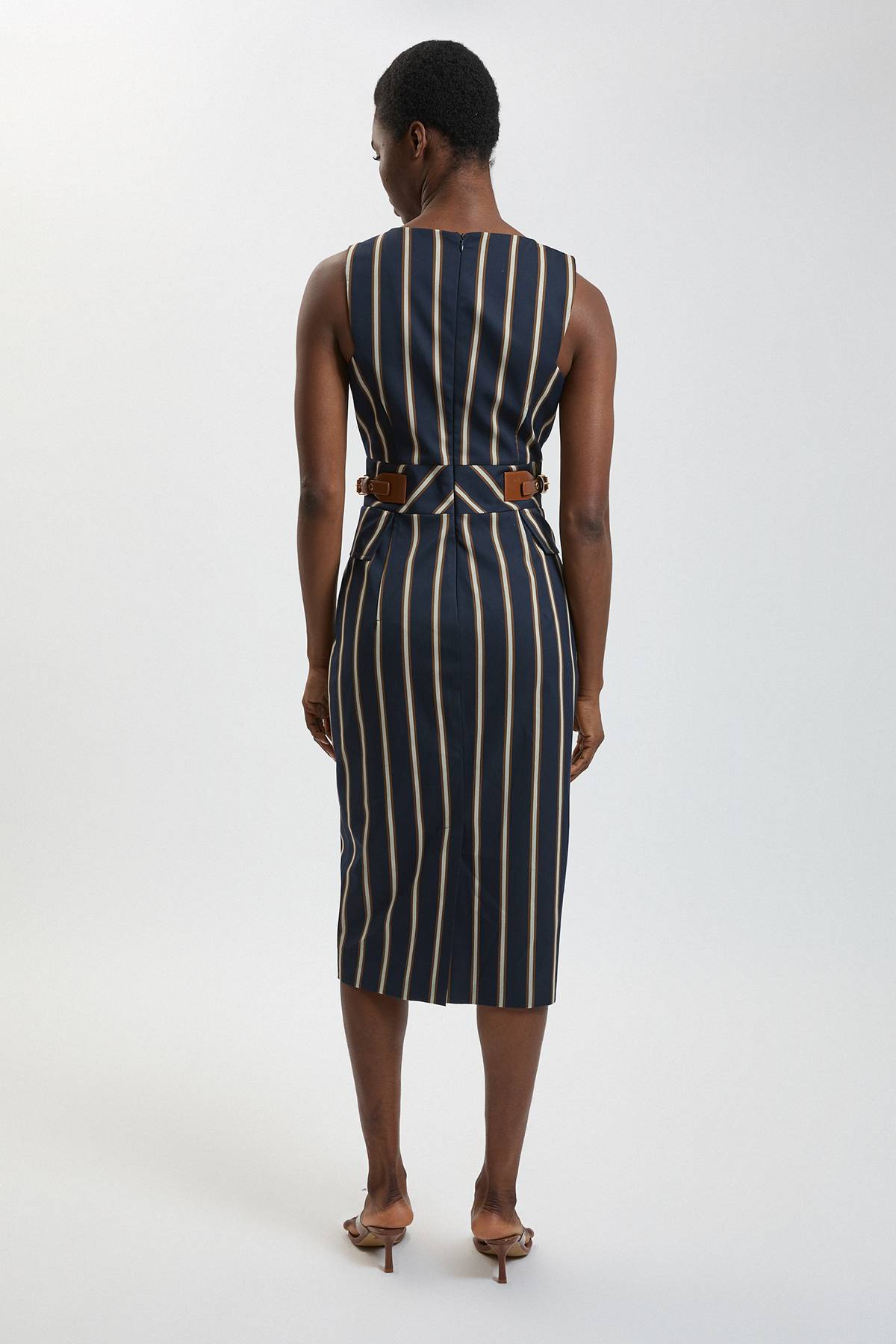 KarenMillen Robe Crayon Midi À Rayures Avec Patte Latérale