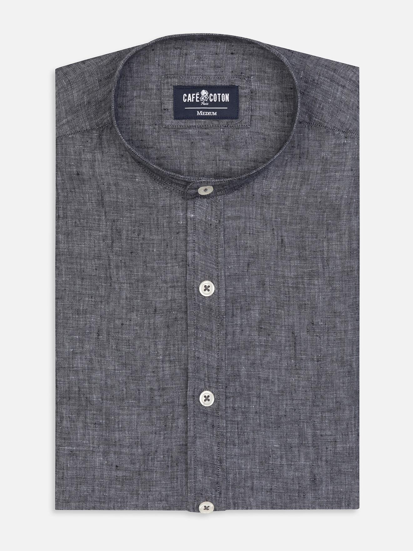 Chemise cintrée col mao Olaf en lin anthracite