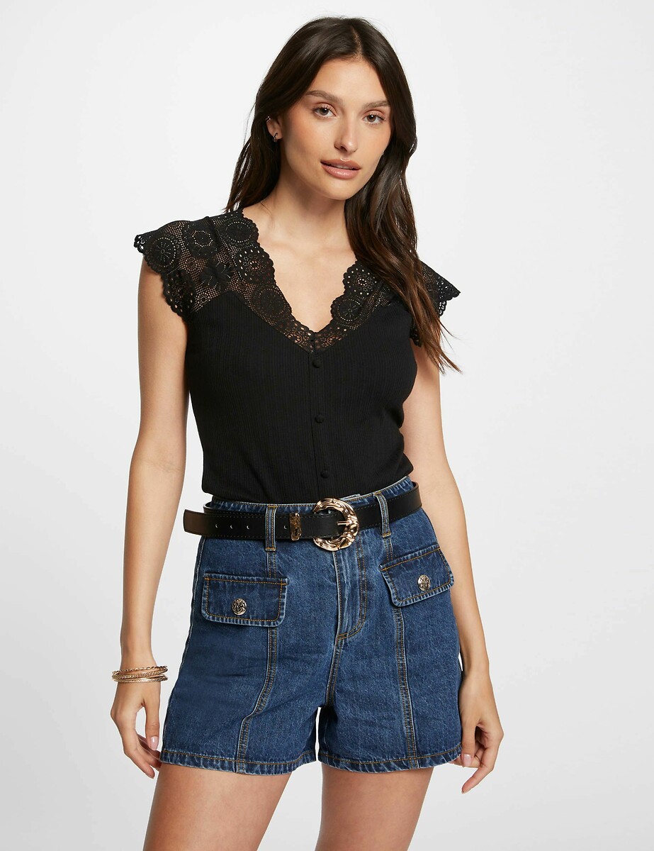 MORGAN<br>Camiseta de manga curta com decote em V