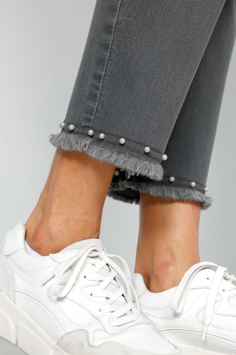 7/8-Jeans, Slim Fit, Fransensaum mit Zierperlen, 5-Pocket