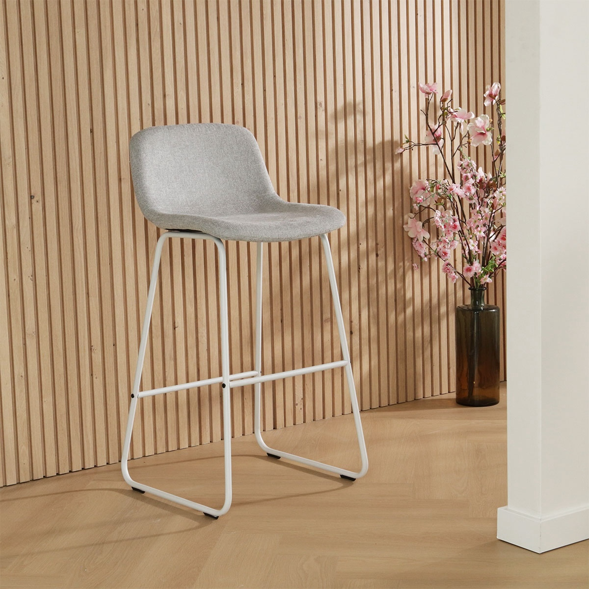 Barkruk Nino-Mats lichtgrijs -  wit onderstel - 65 cm