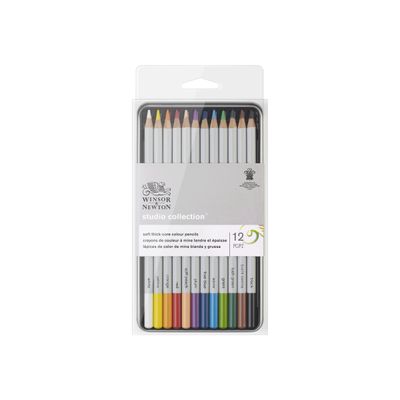 Winsor & Newton Studio Collection - 12 Crayons de couleur - boîte en métal - couleurs assorties