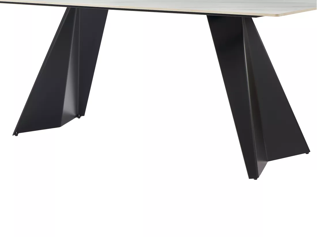 Table à manger 6 personnes en céramique et métal - Effet marbre blanc et Noir - NIOLEA