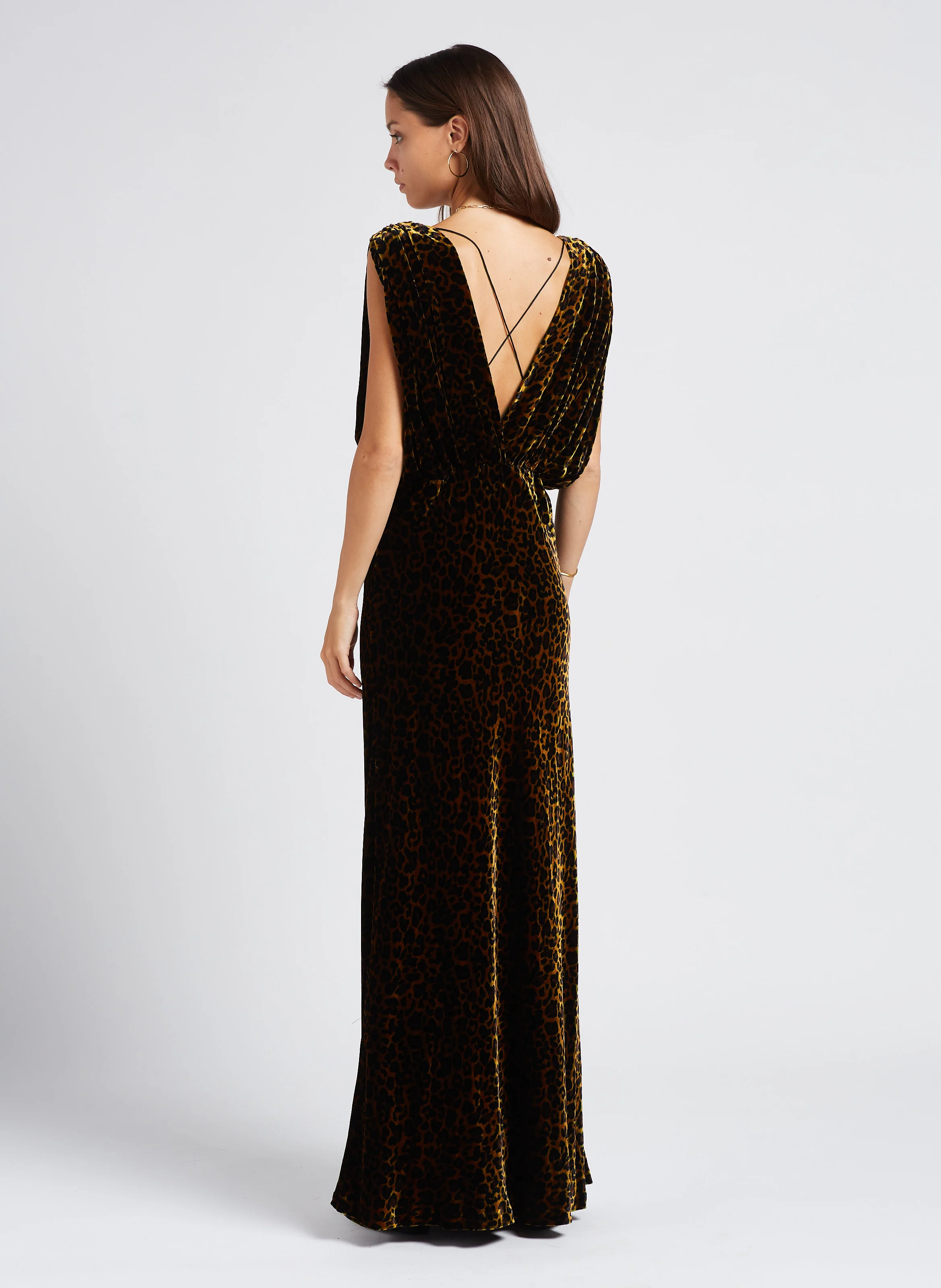 TRAVIS - Robe longue imprimé leopard aspect en velours | Multicolore