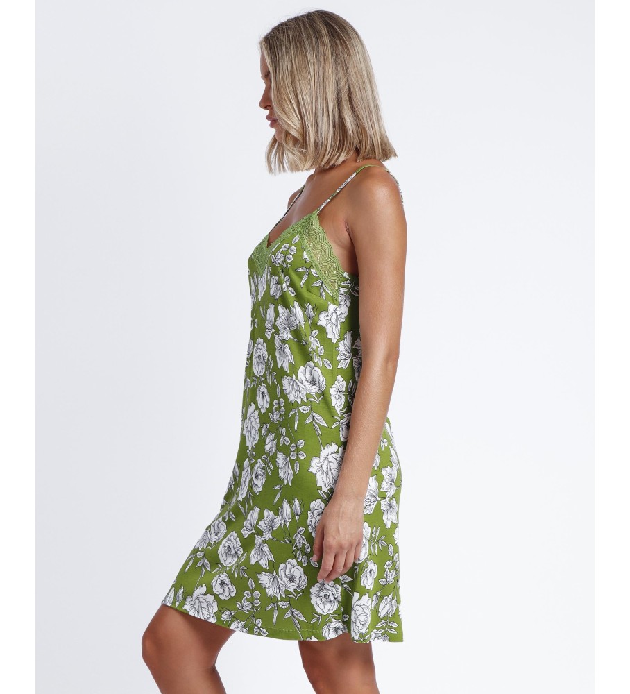 Camisola Admas Azul Marinho com Flores Verdes