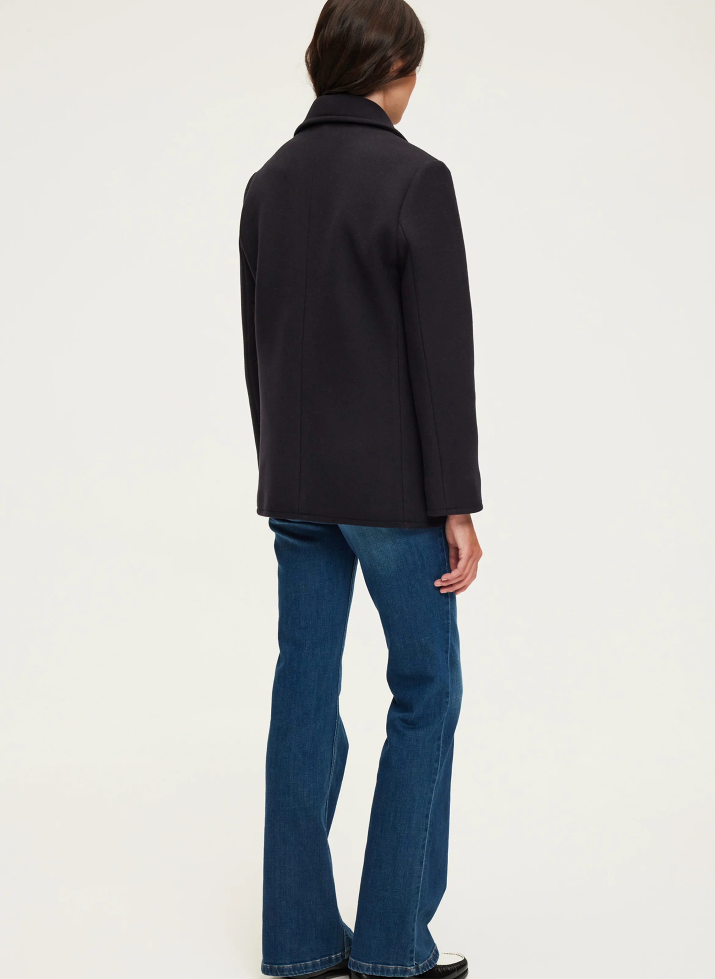 LILAS - Manteau col tailleur en laine mélangée | Bleu