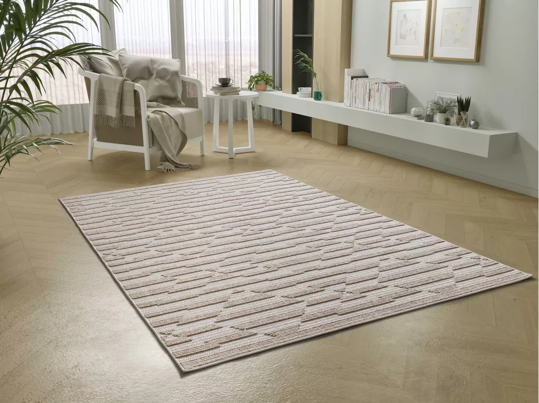 Tapis intérieur - ethnique avec relief - vison - 134 x 200 cm - ELEMENT