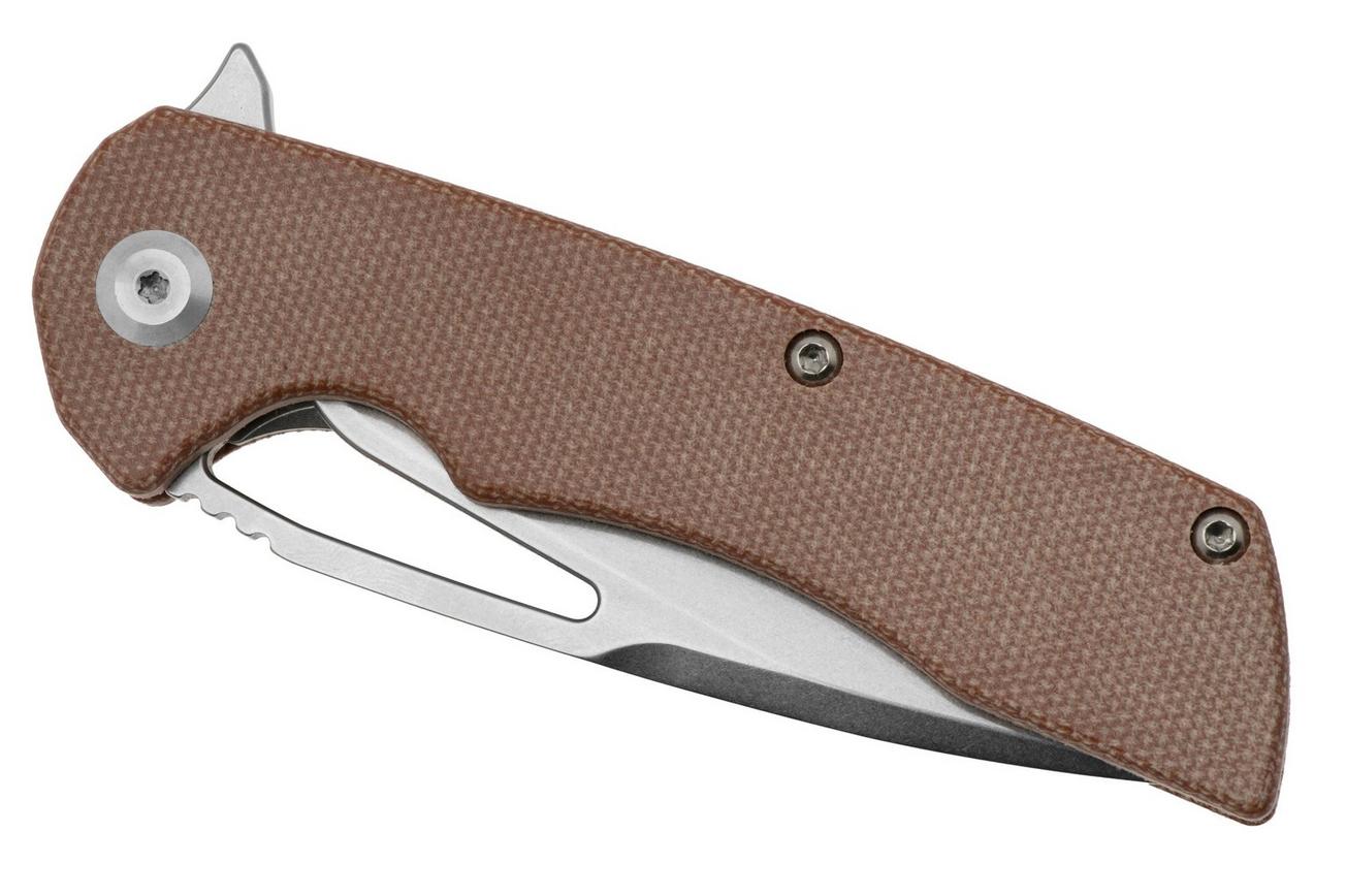 Kansept Kryo T1001M4 Stonewashed 12C28N, Brown Micarta, zakmes, Kim Ning design