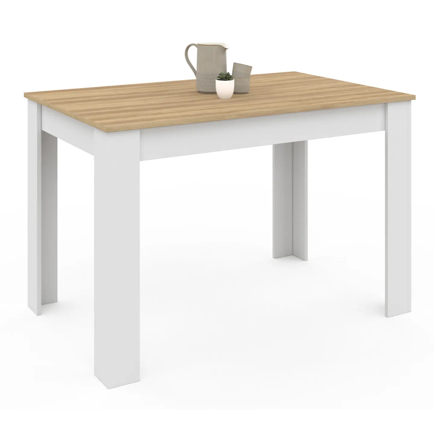 Table à manger rectangle ROZY 6 personnes blanc plateau façon hêtre 110 cm
