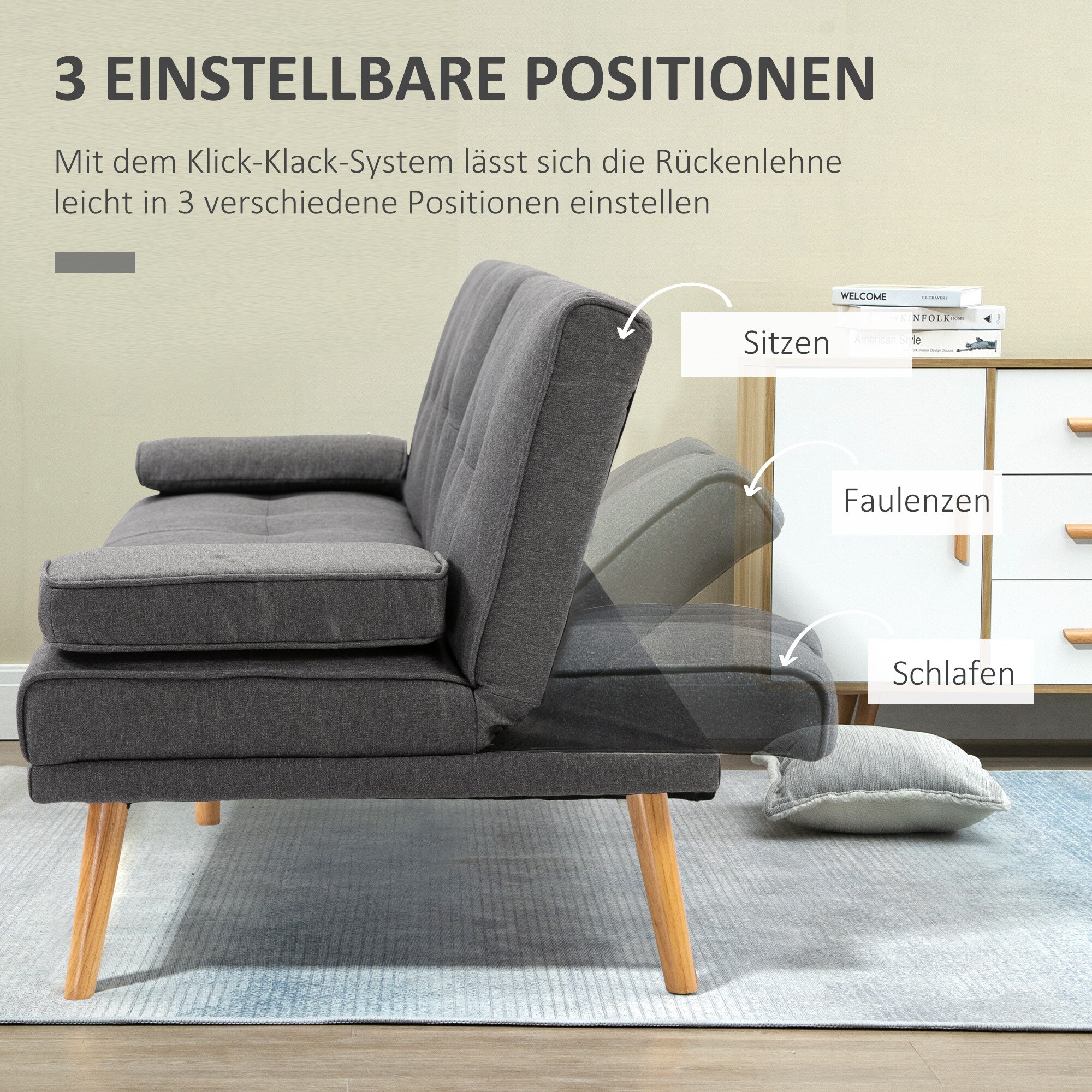 HOMCOM Schlafsofa als 3-Sitzer