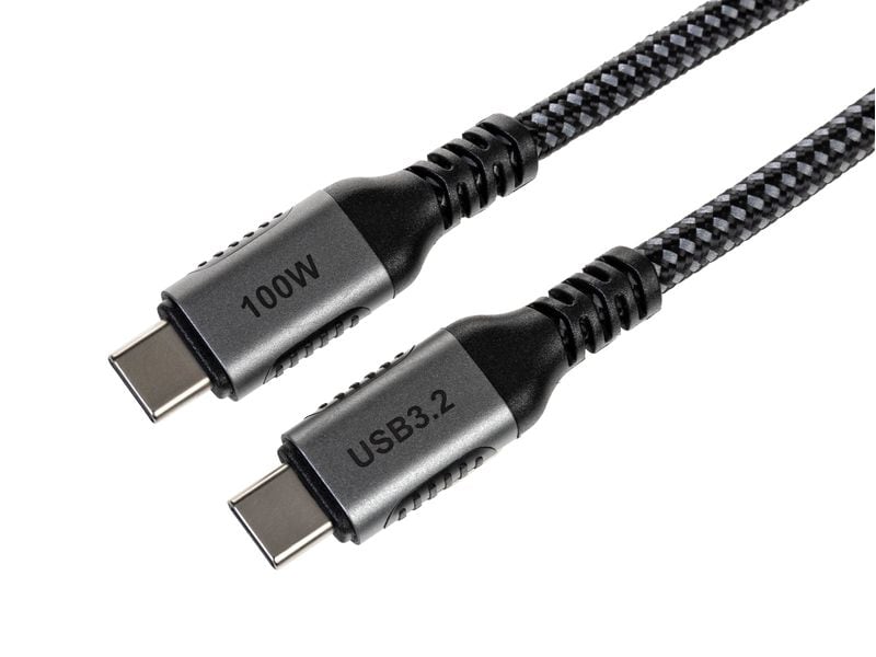 onit USB 3.1-Kabel USB C - USB C 0.5 m, Grau/Schwarz Verbindungskabel mit geflochtener Nylonummantelung