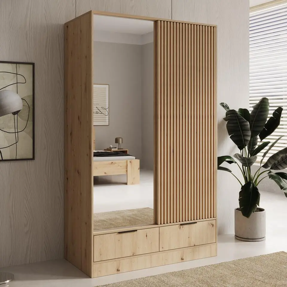 Meubella - Venn - Kledingkast met schuifdeuren - Eiken - 120x60x204 cm