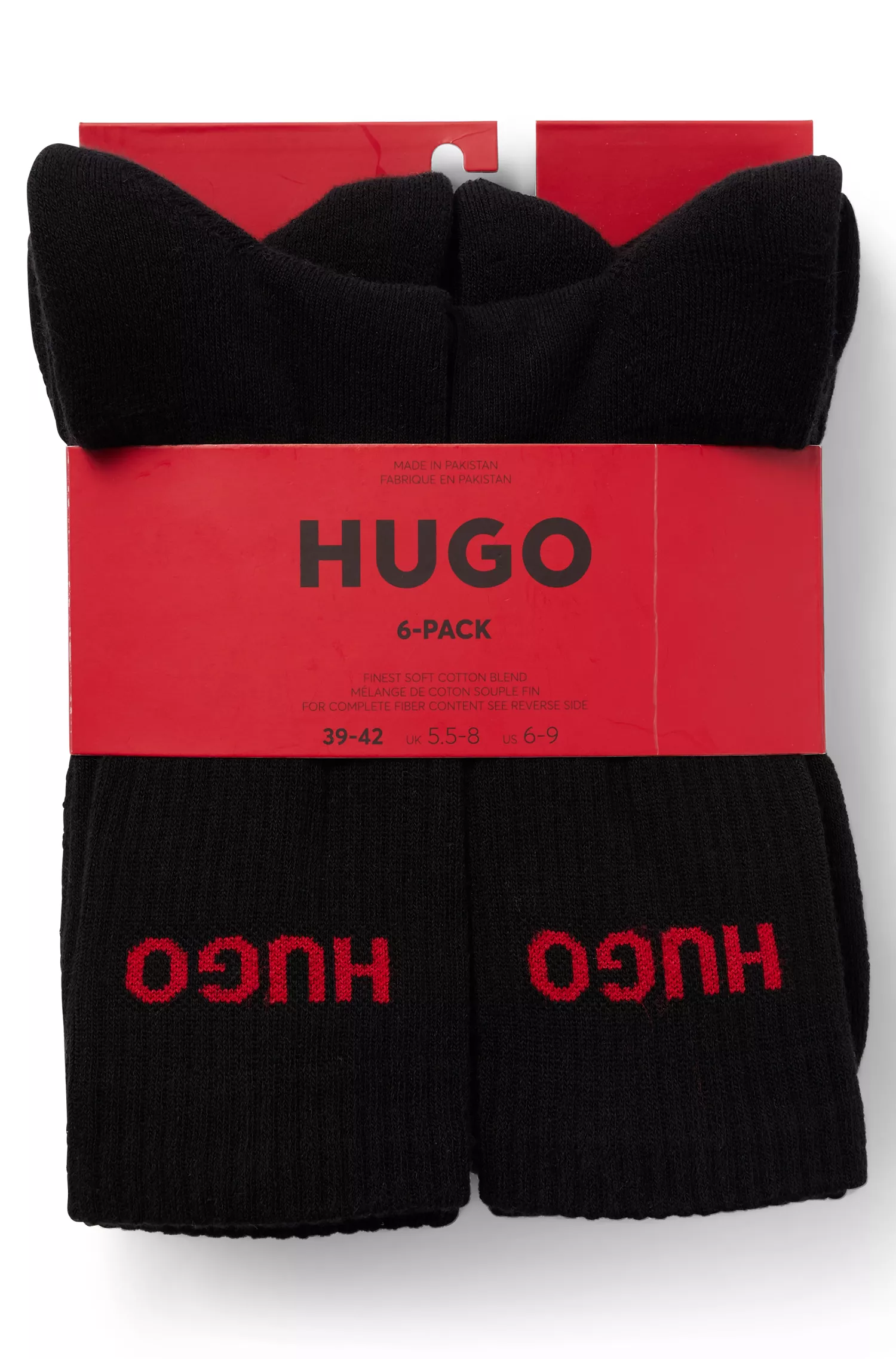 HUGO Vermelho - Pacote com seis pares de meias cano curto com detalhe do logotipo