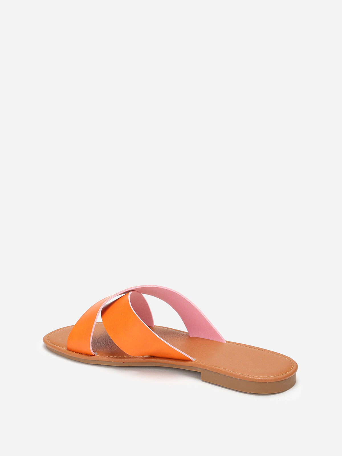 Mules plates à brides croisées- orange