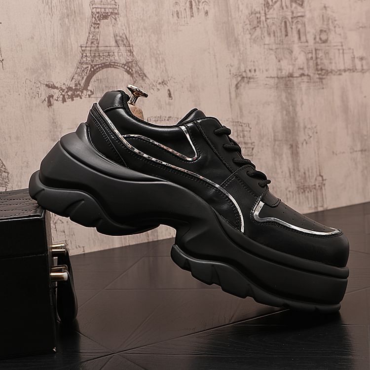 Mr Ozera - Platform Plain Lace-Up Sneakers