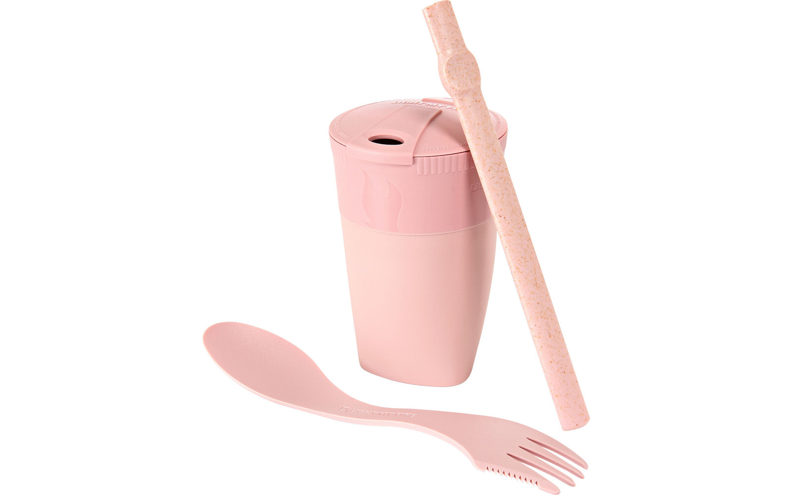 LightMyFire ReKit Trinkbecher mit Trinkhalm und Besteck aus Bioplastik Dustypink