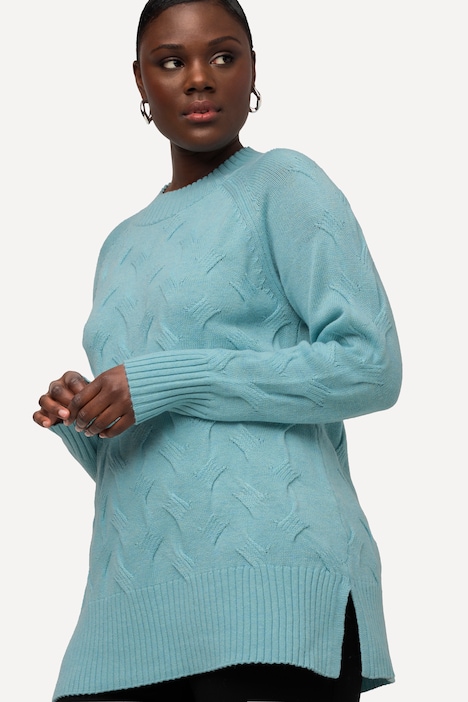 Pullover, Zopfmuster, Stehkragen, Raglan-Langarm