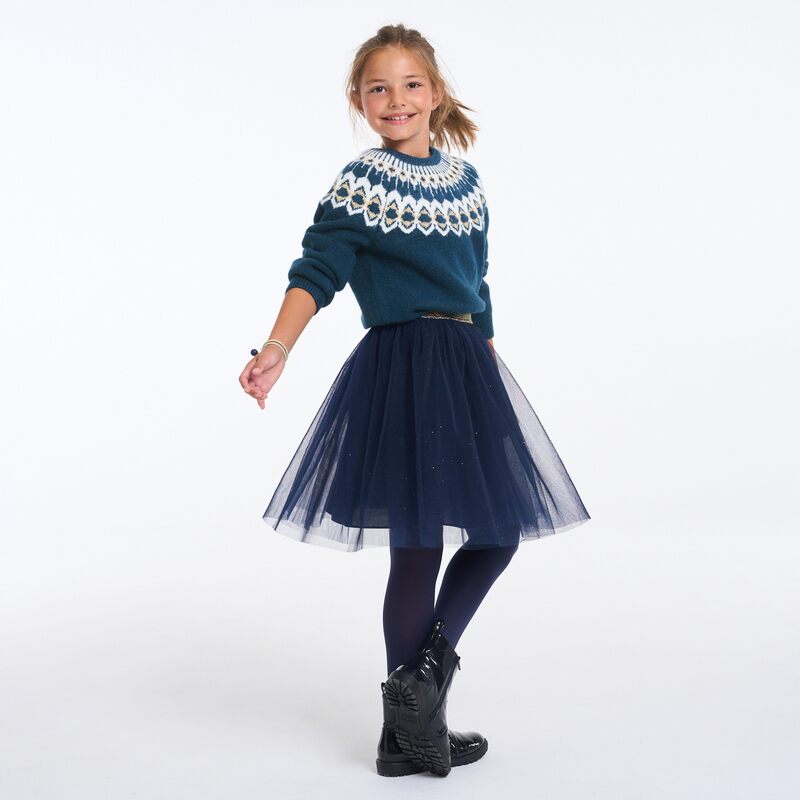 Pull fille scandinave bleu