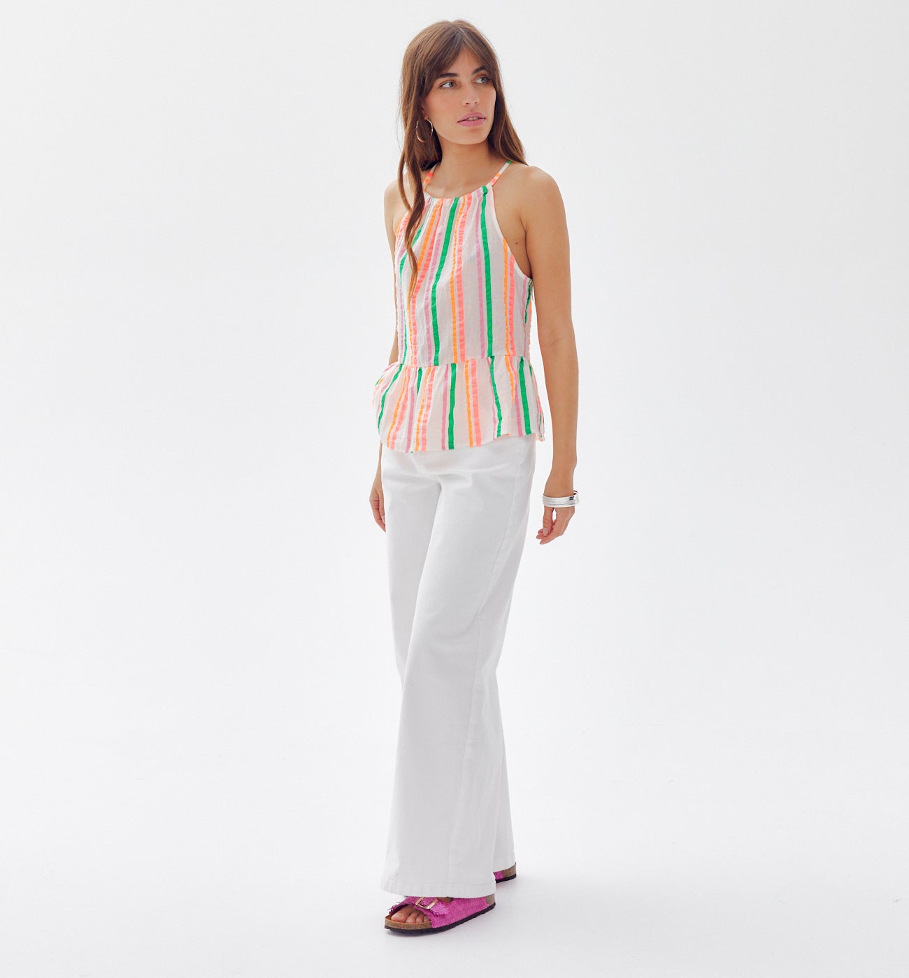 Top à rayures fluo Femme - Rayures multicolores