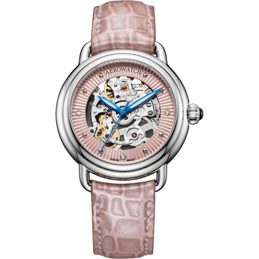 Aerowatch 1942 Lady Automatic Skeleton Rosa