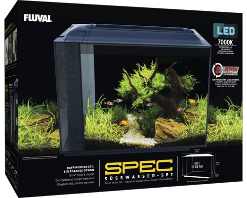 Aquarium Fluval Spec XV 60L met LED-verlichting en filtersysteem, zwart