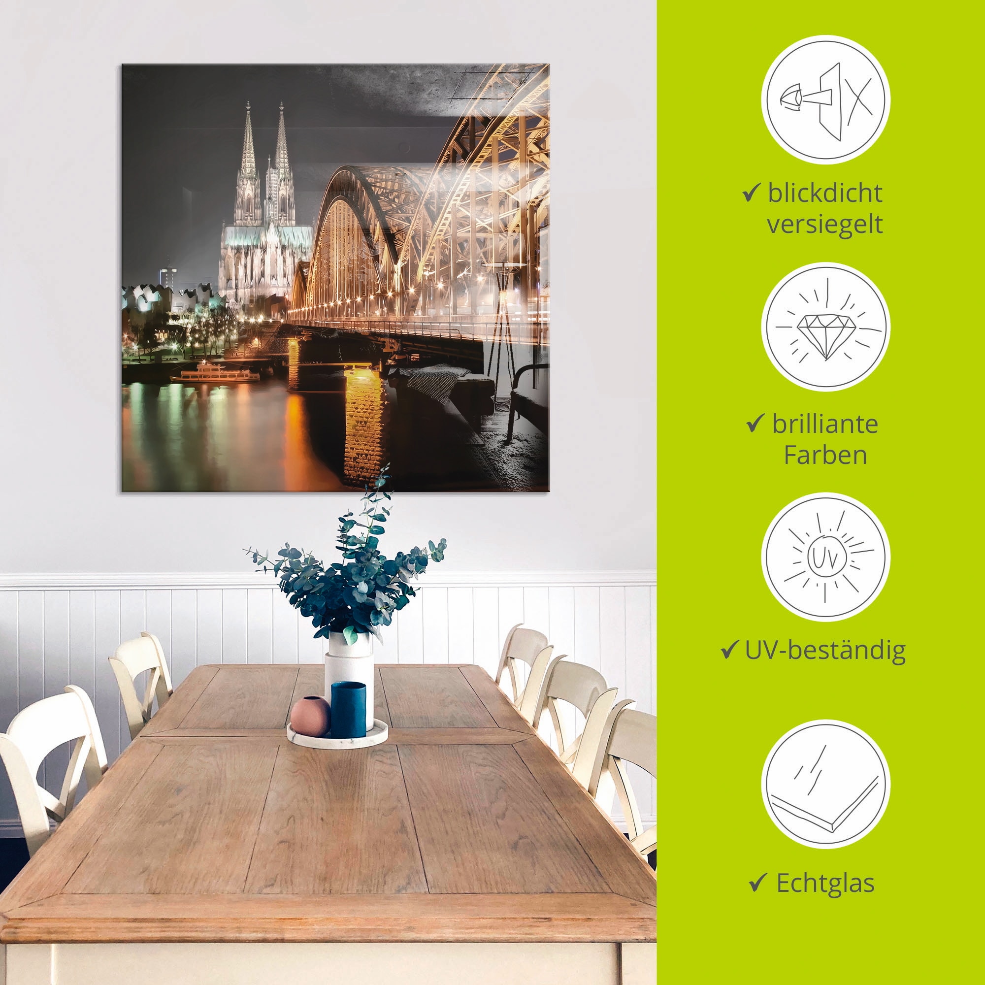 Artland Glasbild »Köln Skyline Collage V« Brücken 1 Stk. tlg. in verschiedenen Grössen