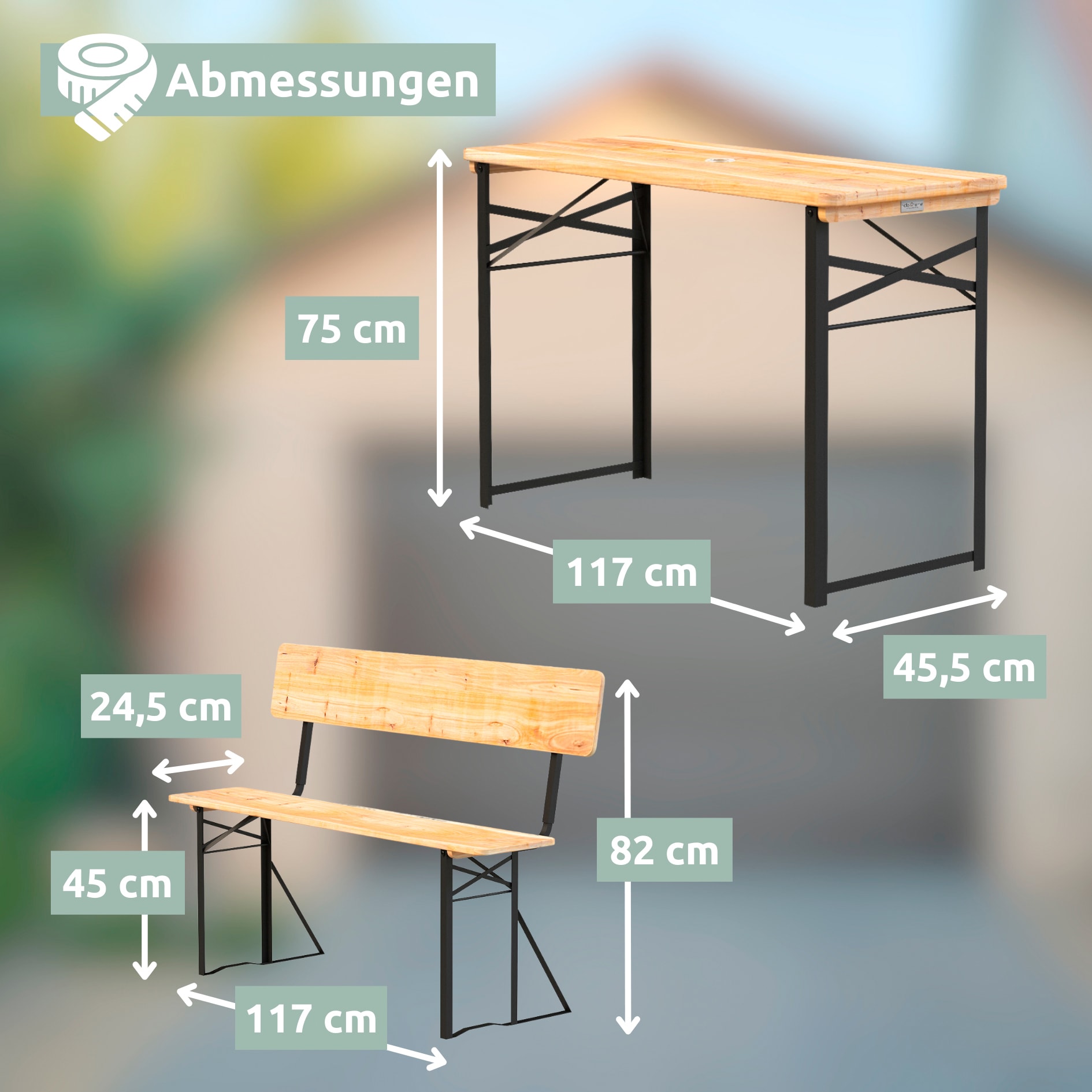 holz4home Bierzeltgarnitur BIERBANK 3-teilig 117 x 45,5 cm schwarz /naturfarbig