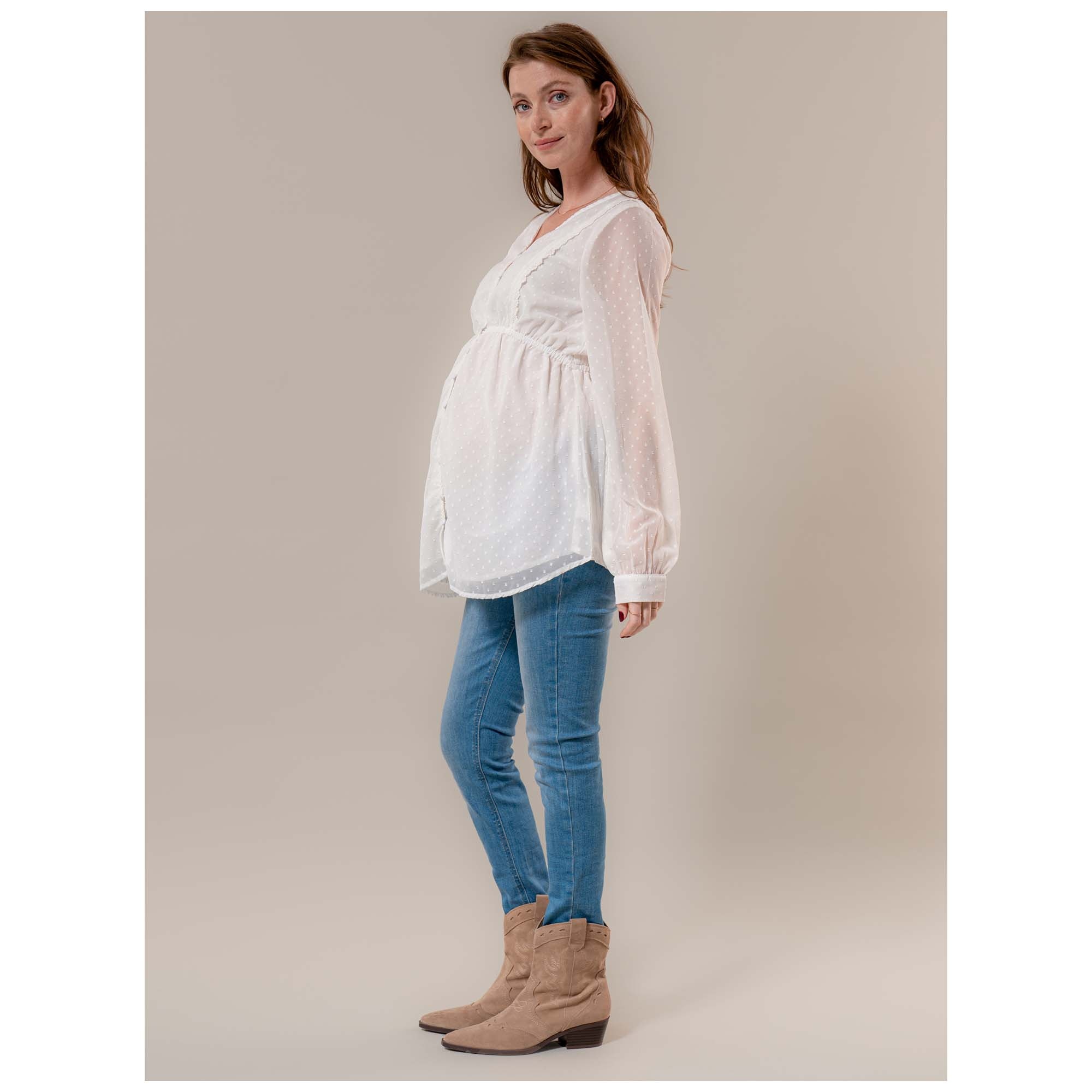 Prénatal zwangerschapsblouse lange mouwen effen wit