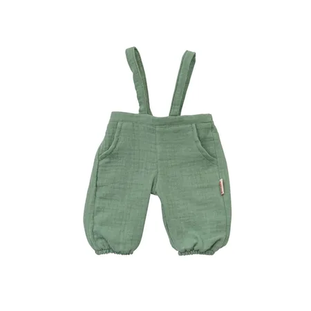 Heless Puppen-Latzhose aus 100 % Bio-Baumwolle, salbeigrün, mit weißem T-Shirt, 2-teilig, Gr. 28-35 cm