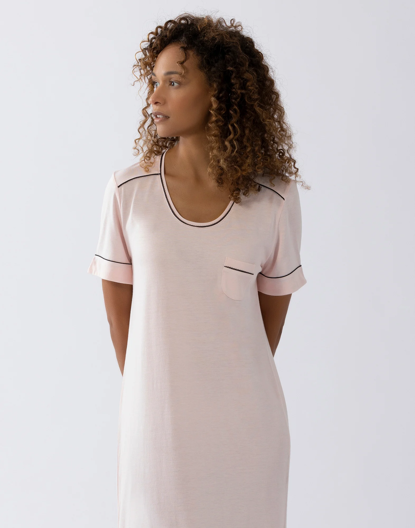 INTEMP A11 - Chemise de nuit manches courtes en coton modal | Rose