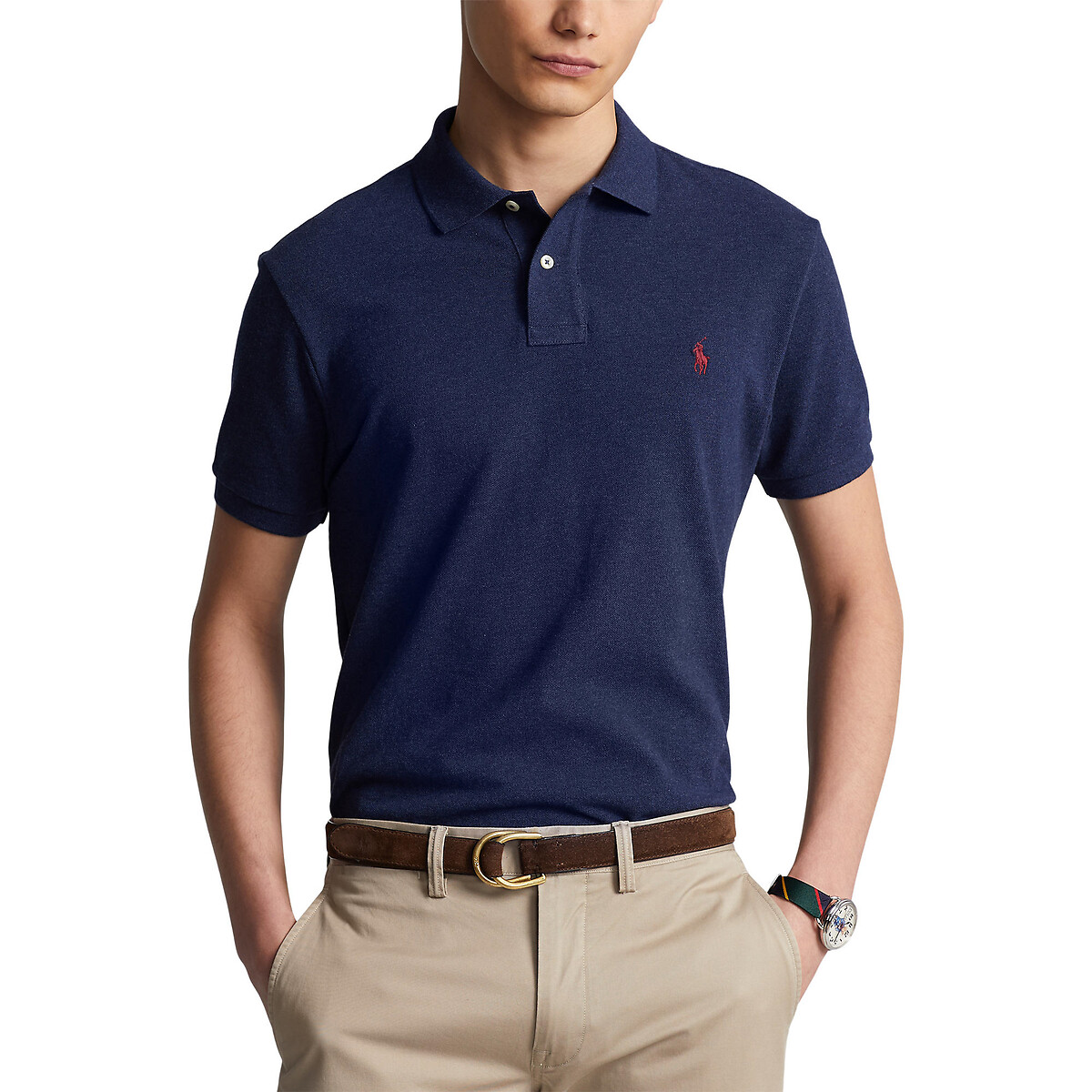 POLO RALPH LAUREN<br>Camisa polo reta de algodão com bordado de jogador de pônei