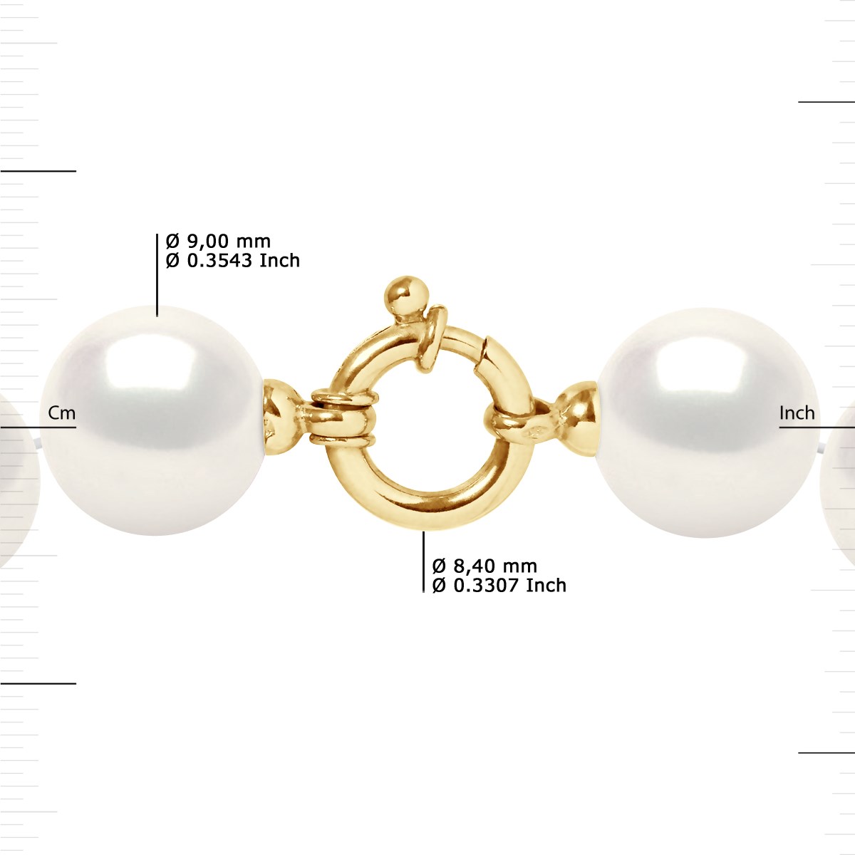 Collier Rang PRINCESSE Perles d'Eau Douce Rondes 9-10 mm Blanches Fermoir Prestige Or Jaune
