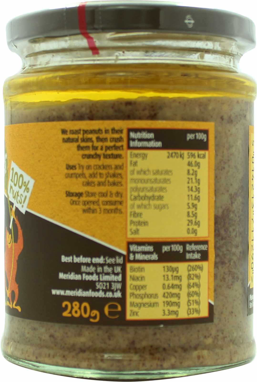 Manteiga de amendoim Meridian Foods 280g
