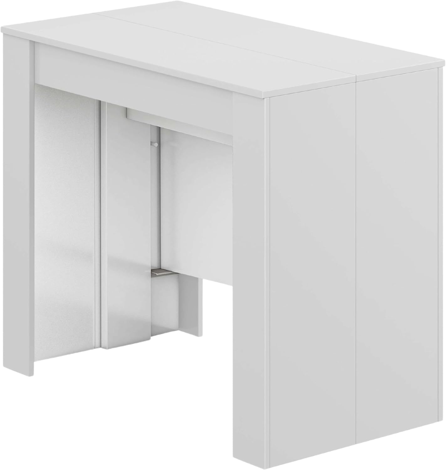 Habitdesign, ausziehbarer Konsolentisch, Esstisch für Wohnzimmer, Flur oder Küche, platzsparend & multifunktional, Hochglanz Weiß, Maße: 50–235 x 78 x 90 cm (L x H x B), Modell Extensible